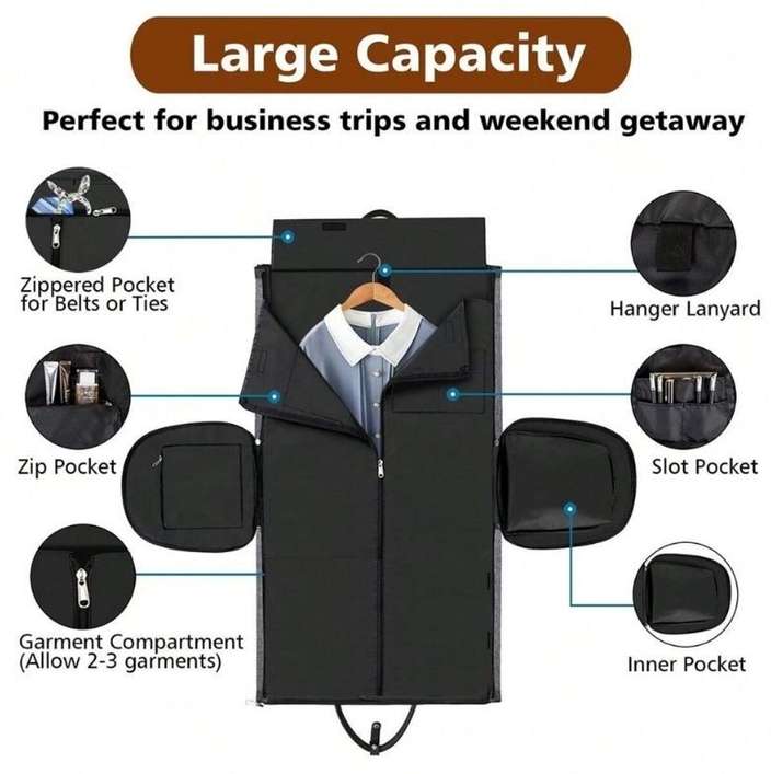 45 L Hand Duffel Bag - Airline Foldable

Convertible luggage Garment 2 in 1 Hanging

Duffle bag - Large Capacity